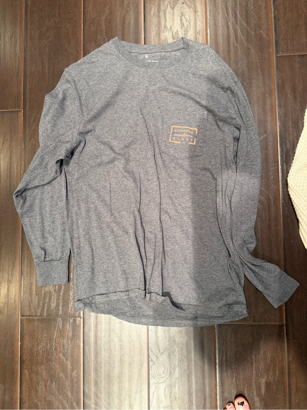 Men's Heathered Navy Long Sleeve Tee with Chest Patch